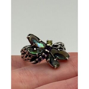 Carolyn Pollack Dragonfly Ring Sterling Silver Abalone Amethyst Peridot Size 9